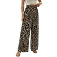 thumbnail image 1 of Women's Leopard Print Palazzo Pants - Elastic Waist Wide Leg Casual Trousers with Drawstring | Yubnlvae (Gold | L), 1 of 8