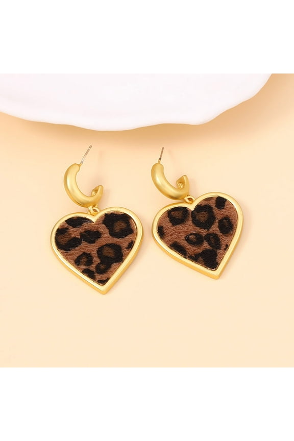Women's Leopard Print Pattern Heart-shaped Dangle Earrings Party Club Jewelry Gifts