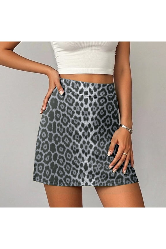 Women's Leopard Print Patterned Pencil Skirt High Waisted Work Party Skirt Grey S