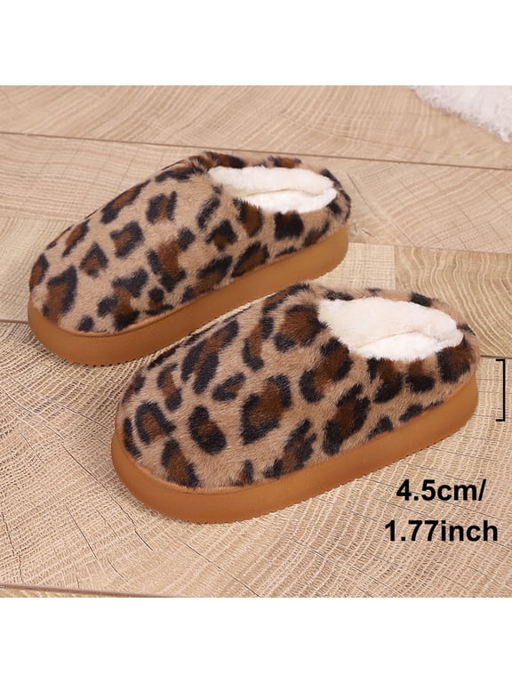 Women's Leopard Print Plush Lined Slippers Indoor Outdoor Memory Foam House Shoes