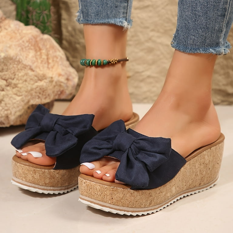 Women s Leopard Print Sandals Slip On Platform Soft Sole Casual Slides Bowknot Decor Wedge Slides Comfortable Summer Shoes Walmart