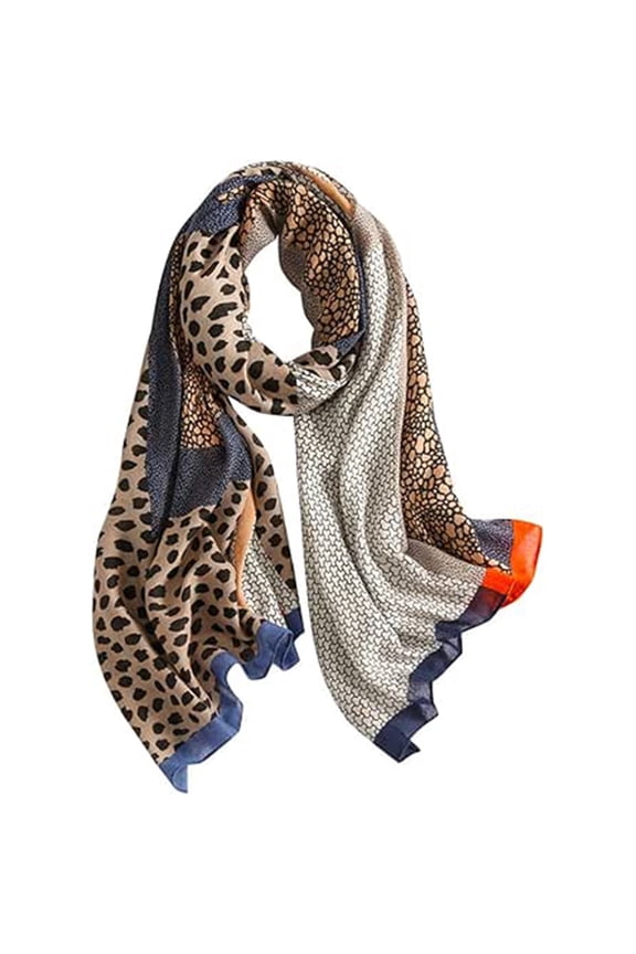 Women's Leopard Print Scarf Shawl Wrap - Lightweight Linen Feel Polyester, 71" x 35" Large Oblong, Fashion Animal Print Accessory for Spring Summer Fall Winter, Hand Wash, One Size