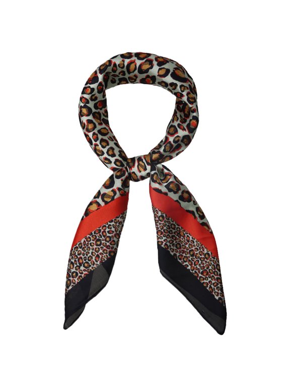 Women's Leopard Print Square Scarves Neck Scarf Neckerchief Orange