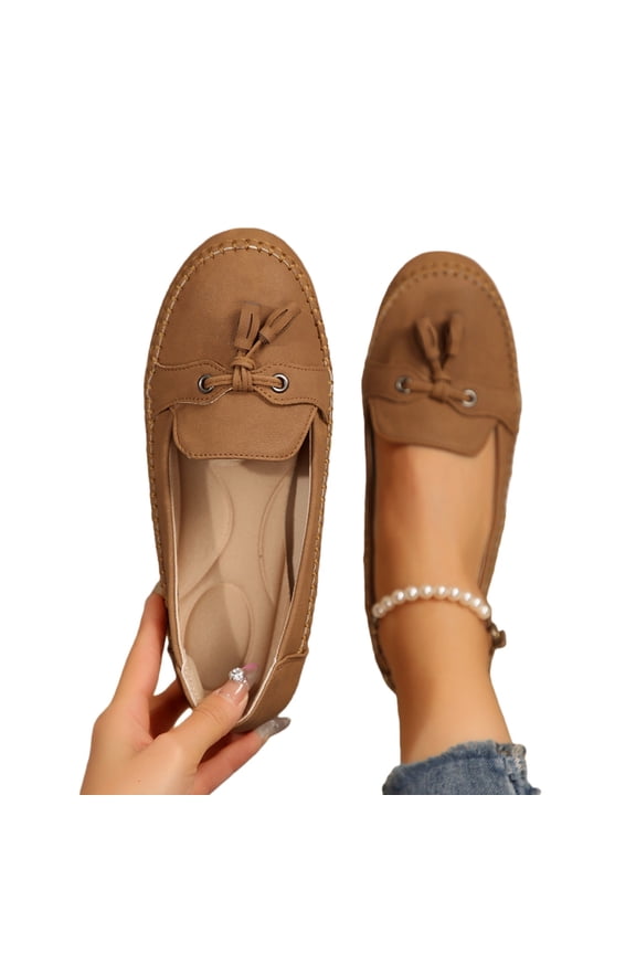 Women’s Leopard Print Suede Flats, Slip-On Closed Toe Dress Shoes for Daily Wear