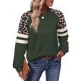 thumbnail image 1 of Women's Leopard Print Sweatshirt, Casual Crew Neck Long Sleeve Raglan Pullover with Striped Detail, 1 of 4