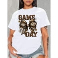 thumbnail image 1 of Women's Leopard Print T-Shirt with Bowknot and Floral Lettering, Casual Round Neck Short Sleeve Top, Cotton - Machine Washable, Black, Fashion, Leisure Sports Top, 1 of 7