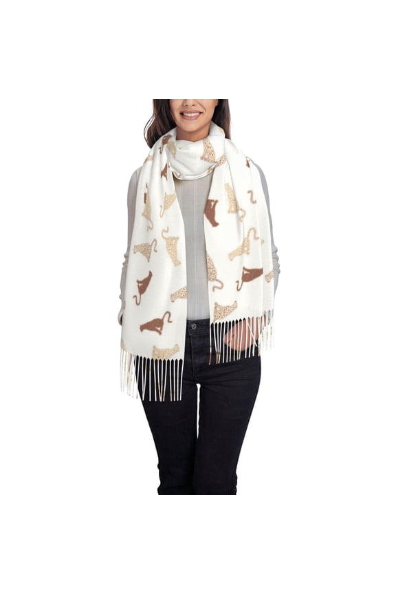 Women's Leopard Print Tassel Scarf - Soft Cotton Voile, Multi-Way Wrap Shawl for All Seasons, Fashionable Headscarf, Beach Sarong, Infinity Scarf, Perfect Gift for Her