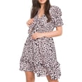 thumbnail image 1 of Women's Leopard Print Tie Front Short Sleeve Mini Dress 100% Polyester Lightweight Fabric for Everyday Wear Comfort, 1 of 11