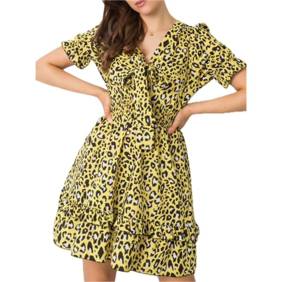 Women's Leopard Print Tie Front Short Sleeve Mini Dress 100% Polyester Lightweight Fabric for Everyday Wear Comfort