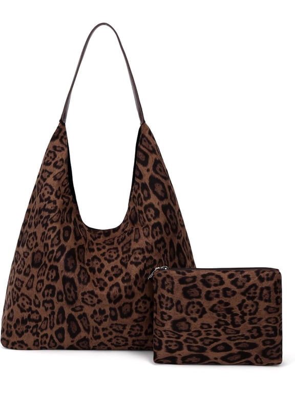 Women's Leopard Print Tote Bag Wallet Brown Vintage Rucksack Large Capacity Work Tote Bag