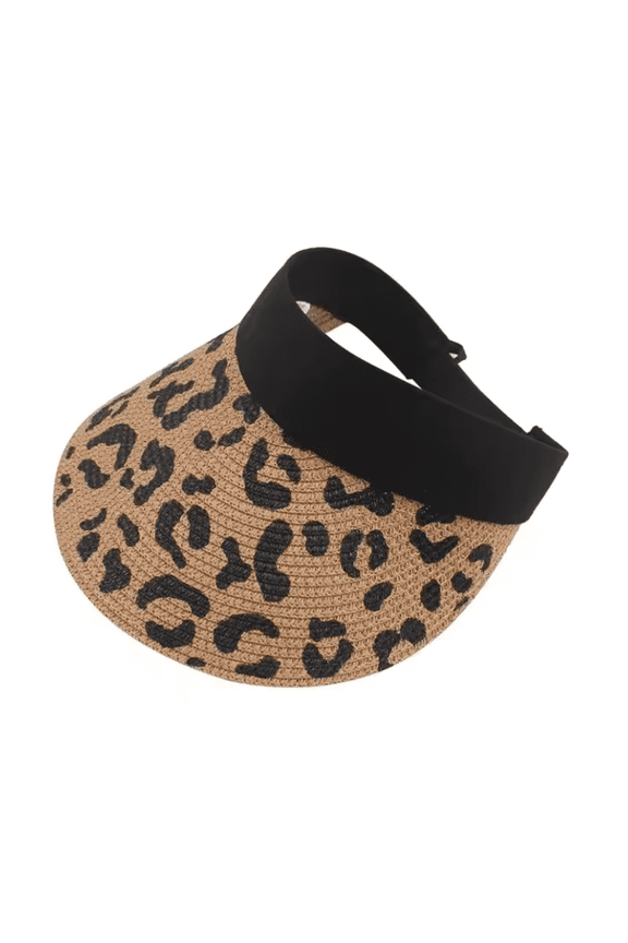 Women's Leopard Print Wide Brim Sun Visor Cap with Black Band