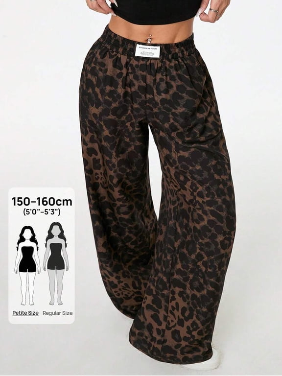 Women's Leopard Print Wide Leg Pants Elastic Waist Casual Streetwear Outfit