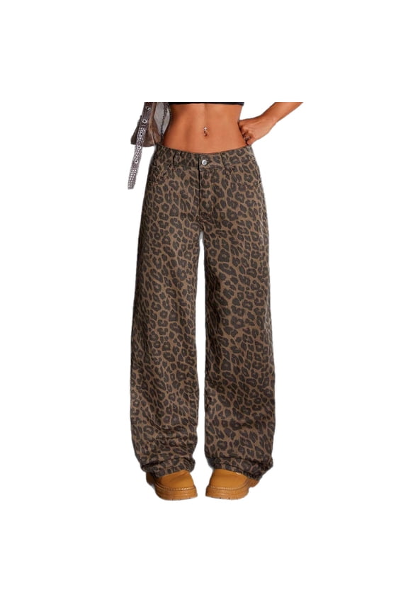 Women’s Leopard Print Wide Leg Pants High Waisted Loose Fit Long Trousers Casual Fashion Pants Comfortable Everyday Wear