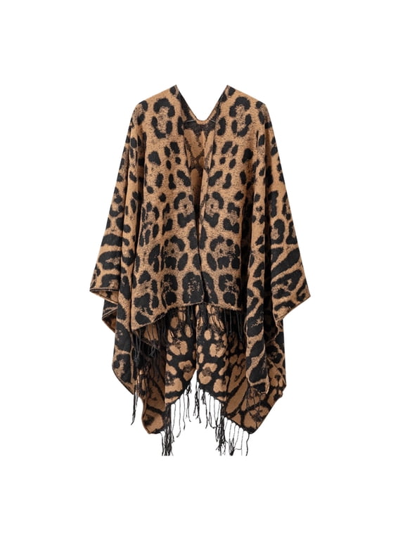Women's Leopard Print Wool Shawl Wrap - Soft, Lightweight & Cozy for Fall Winter, Fashionable Scarf Blanket for Casual or Dressy Layers