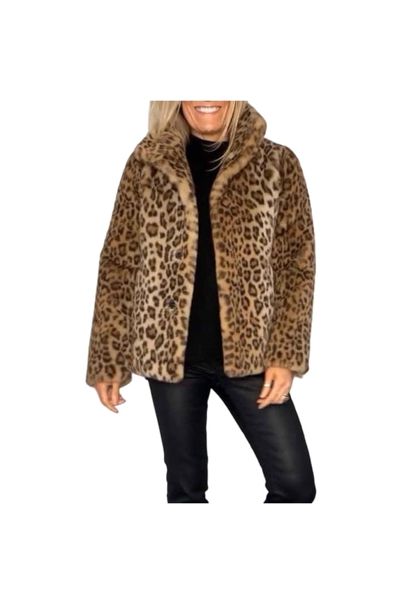 Women's Leopard Print coat, Casual Fashion Lapel Mid Length Jacket, Winter Warm coat