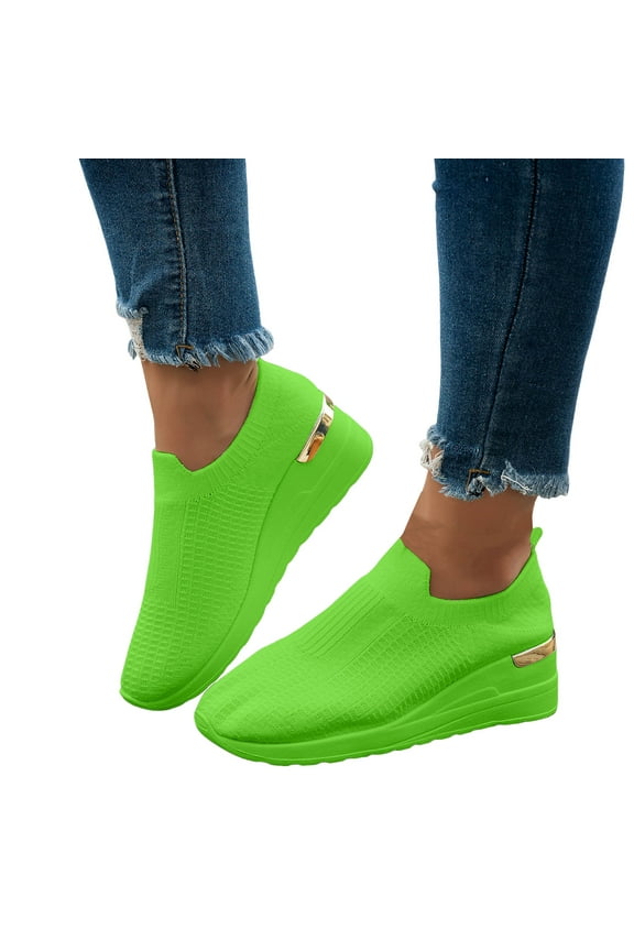 Women's Leopard Wedge Slip on Walking Shoes Comfortable Flying Woven Platform Loafers Work Sneakers