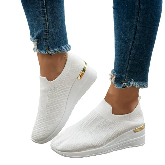 Women's Leopard Wedge Slip on Walking Shoes Comfortable Flying Woven Platform Loafers Work Sneakers