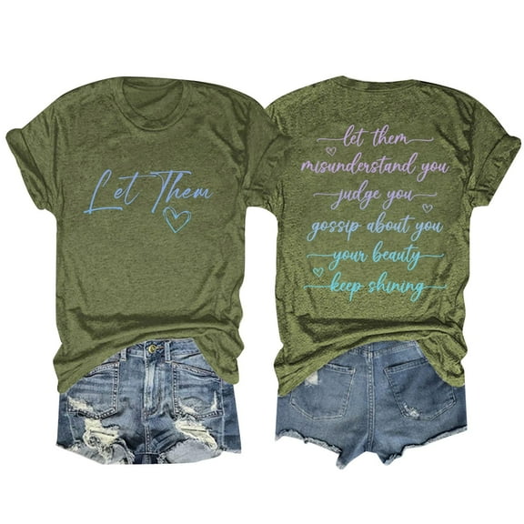 Women's Let Them Letter Print T-Shirt Casual Round Neck Short Sleeve Top Comfortable Fashion Tee for Ladies