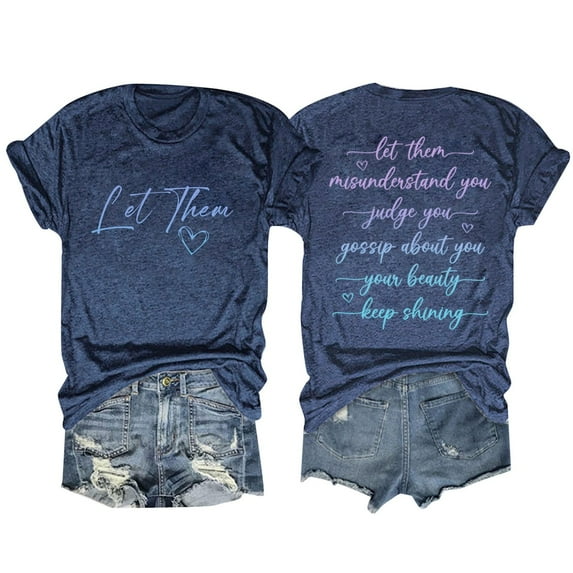 Women's Let Them Letter Print T-Shirt Casual Round Neck Short Sleeve Top Comfortable Fashion Tee for Everyday Wear