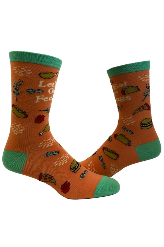 Women's Let's Eat Our Feelings Socks Funny Snacks Junk Food Hot Dog Pizza Cheeseburger Footwear