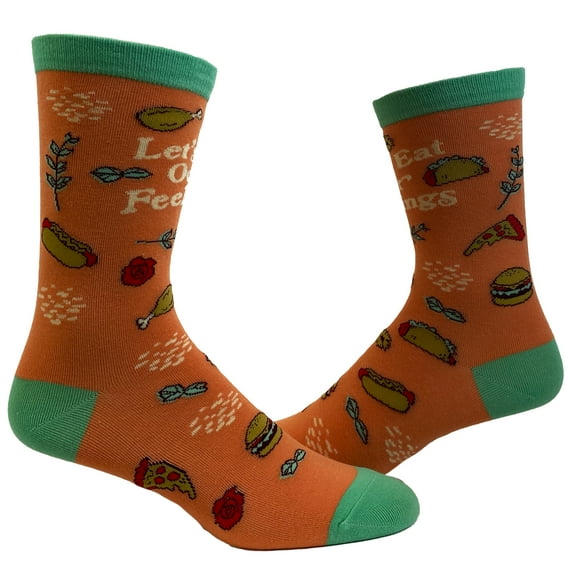 Women's Let's Eat Our Feelings Socks Funny Snacks Junk Food Hot Dog Pizza Cheeseburger Footwear