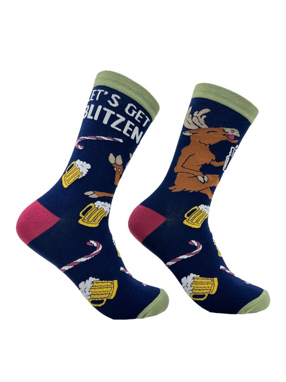Women's Lets Get Blitzen Socks Funny Sarcastic Christmas Drinking Graphic Footwear