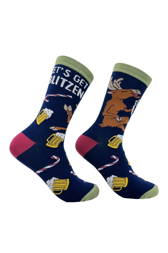 Women's Lets Get Blitzen Socks Funny Sarcastic Christmas Drinking Graphic Footwear