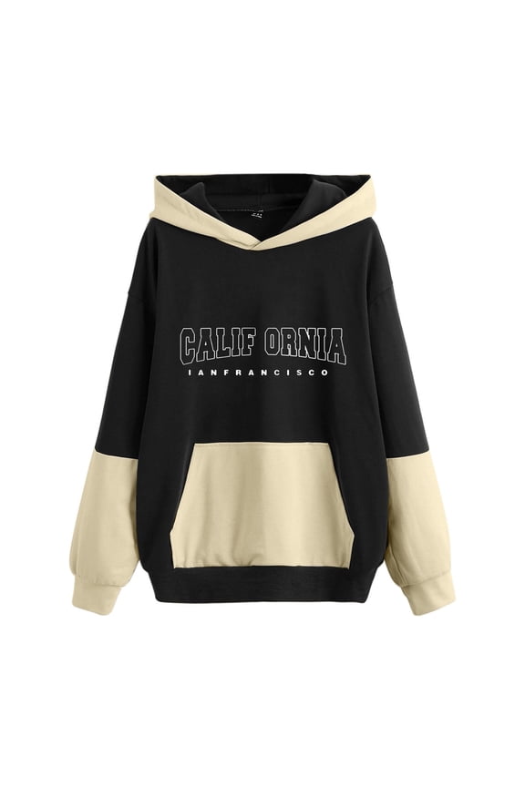 Women's Letter Graphic Tunic Hoodie Long Sleeve Drawstring Text Pullover Hooded Sweatshirt Longline Pocket Top