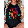thumbnail image 1 of Women's Letter Print Casual Summer T-Shirt, Crew Neck Short Sleeve Top, Lightweight & Comfortable Style Tee Tee For Adult, Men, Women, Teen, Teenager, Adolescent, Youth, 1 of 6
