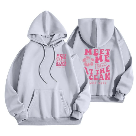 Women's Letter Print Hoodies Oversized Sweatshirt Long Sleeve Pullover Tops with Pocket and Drawstring Hooded Women Fall Outfits Streetwear