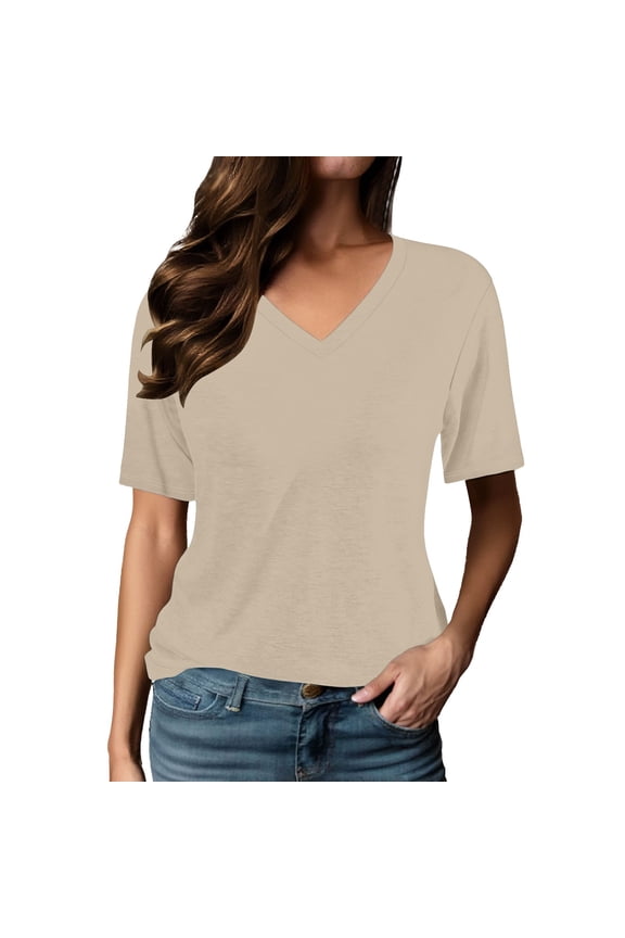 Women's Letter Print Loose Long Sleeve V Neck T Shirt, Polyester & Spandex, Christmas Casual Top, Multiple Sizes, Available in Various Colors, with Size Chart