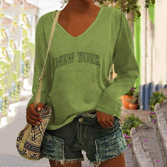 Women's Letter Print Loose Long Sleeve V Neck T Shirt Our Womens Long Sleeve Soft Shirt Women Women Loose Tops Summer Womens Long Sleeve Tee Shirt Womens Compression Shirts Turtleneck Women Petite