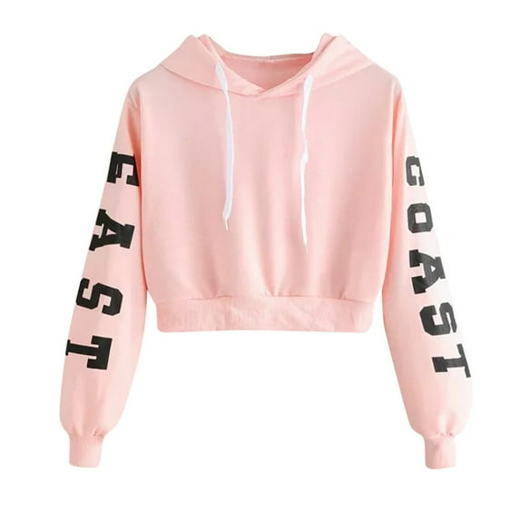Women's Letter Print Sweatshirt with Hooded Casual Long Sleeve Crop Top Hoodies Autumn Comfy Cropped Blouses