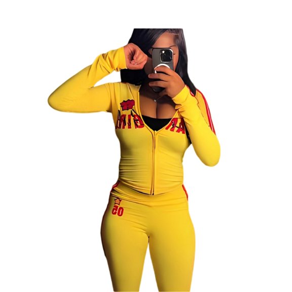 Women's Letter Print Waist Fit Tracksuit Set Long Sleeve Top and Pants Casual Sport Outfit
