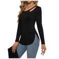 thumbnail image 1 of Women's Lettuce Trim Mock Neck Long Sleeve Slim Fit Sexy Ribbed Knit Tee Shirt Tops, 1 of 4