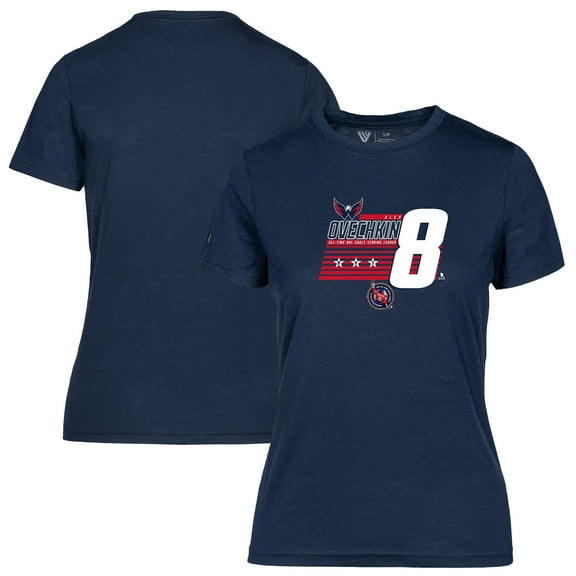 Women's Levelwear Alexander Ovechkin Navy Washington Capitals NHL All-Time Leading Goal Scorer Milestone Stripes Name &