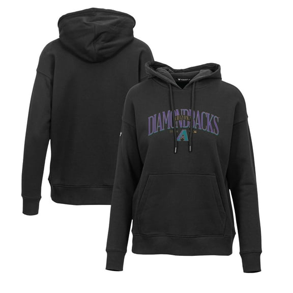 Women's Levelwear Black Arizona Diamondbacks Adorn Cooperstown Collection Retro Spellout Pullover Hoodie