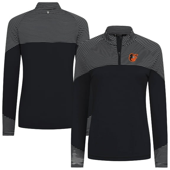 Women's Levelwear Black Baltimore Orioles Classic Stripes Insignia 2.0 Raglan Quarter-Zip Top