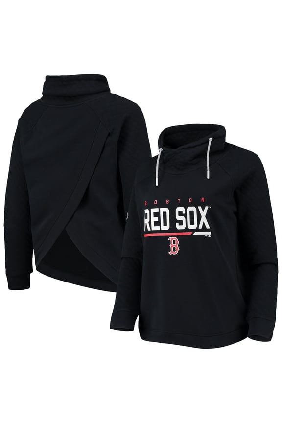 Women's Levelwear Black Boston Red Sox Vega Funnel Neck Raglan Pullover Sweatshirt