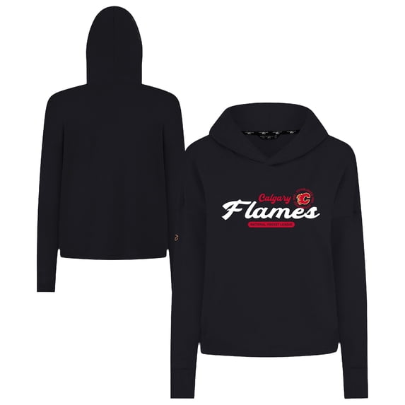 Women's Levelwear Black Calgary Flames Sweet Monument Tri-Blend Cropped Pullover Hoodie