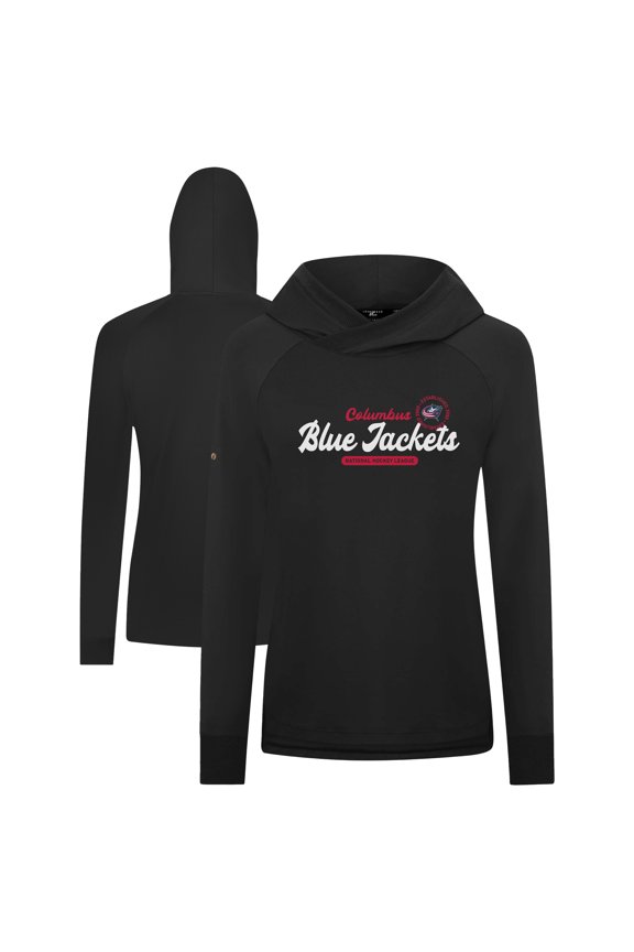 Women's Levelwear Black Columbus Blue Jackets Slender Monument Raglan Pullover Hoodie