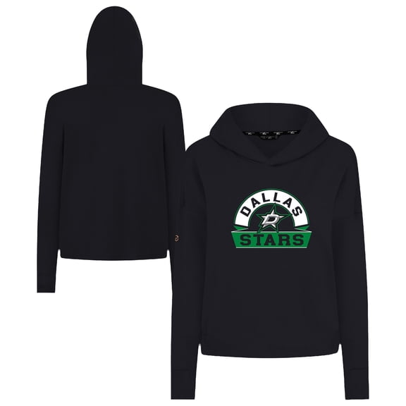 Women's Levelwear  Black Dallas Stars Sweet Banner Arch Tri-Blend Cropped Pullover Hoodie