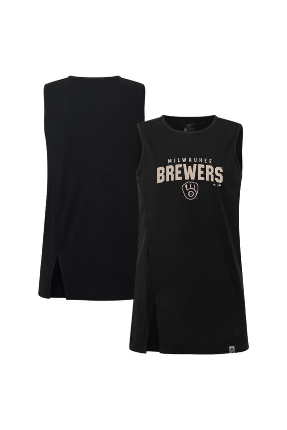 Women's Levelwear Black Milwaukee Brewers Influx Team Arch Tank Top