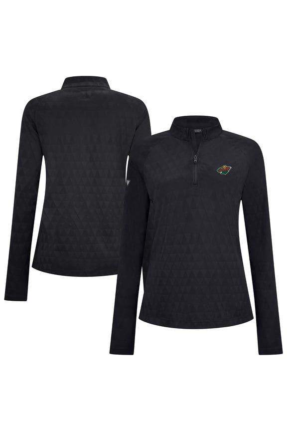 Women's Levelwear Black Minnesota Wild Spike Raglan Quarter-Zip Top