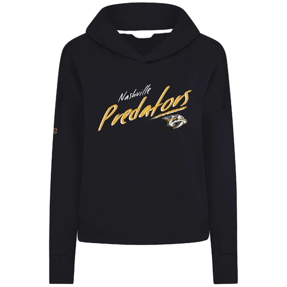 Women's Levelwear Black Nashville Predators Sweet Sizzle Tri-Blend Cropped Pullover Hoodie