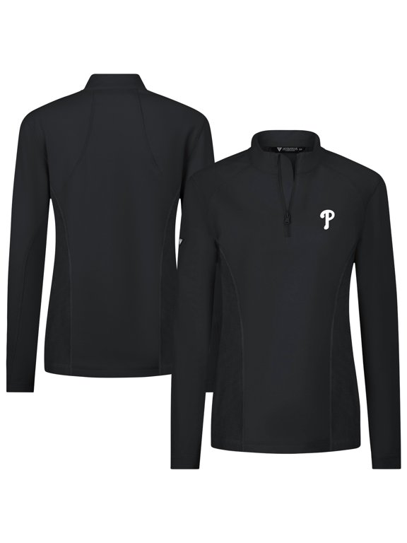 Women's Levelwear Black Philadelphia Phillies Upright Insignia 2.0 Quarter-Zip Tri-Blend Top