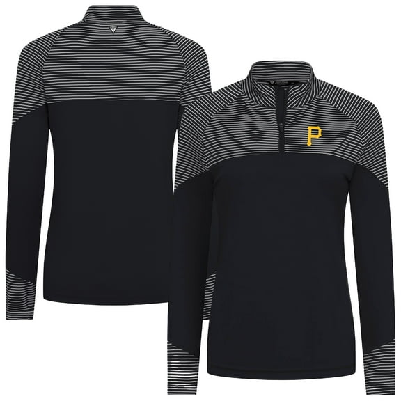 Women's Levelwear Black Pittsburgh Pirates Classic Stripes Insignia 2.0 Raglan Quarter-Zip Top