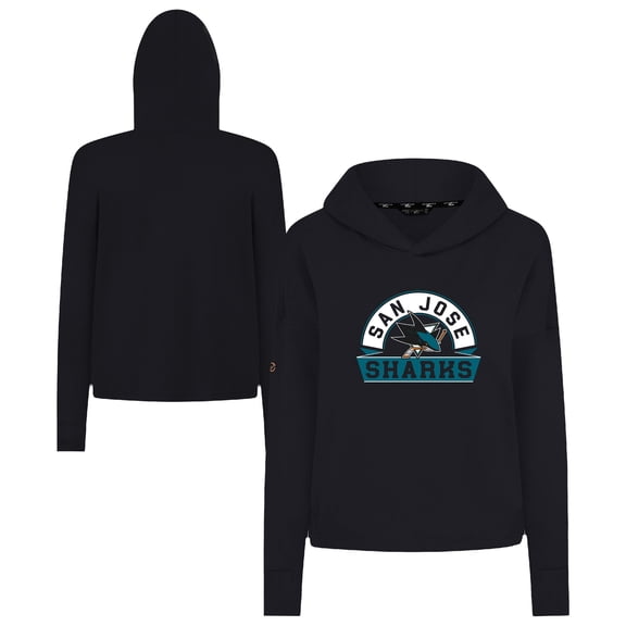 Women's Levelwear  Black San Jose Sharks Sweet Banner Arch Tri-Blend Cropped Pullover Hoodie