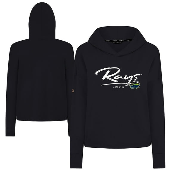 Women's-Levelwear Black Tampa Bay Rays Tri-Blend Sweet Express Cropped Pullover Hoodie