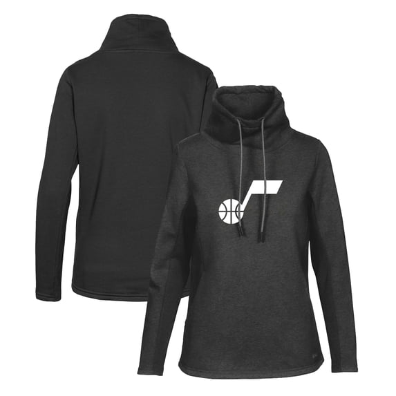 Women's Levelwear Black Utah Jazz Loop Core Funnel Neck Pullover Sweatshirt